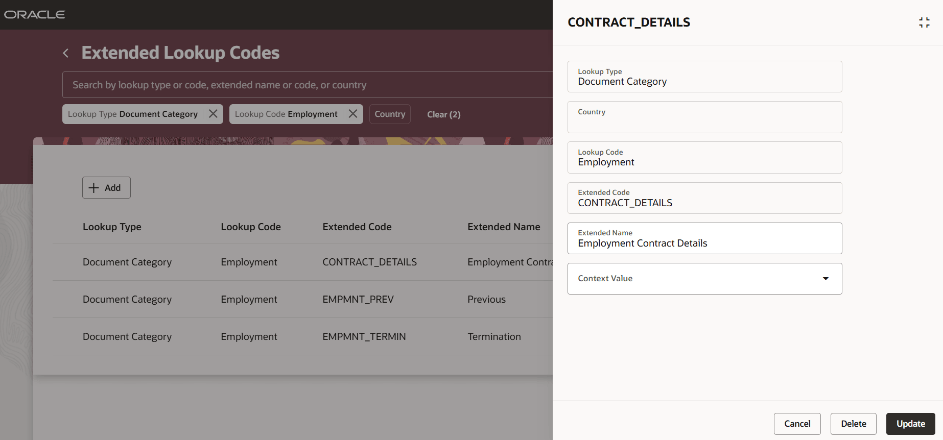 Edit or Delete an Extended Lookup Code