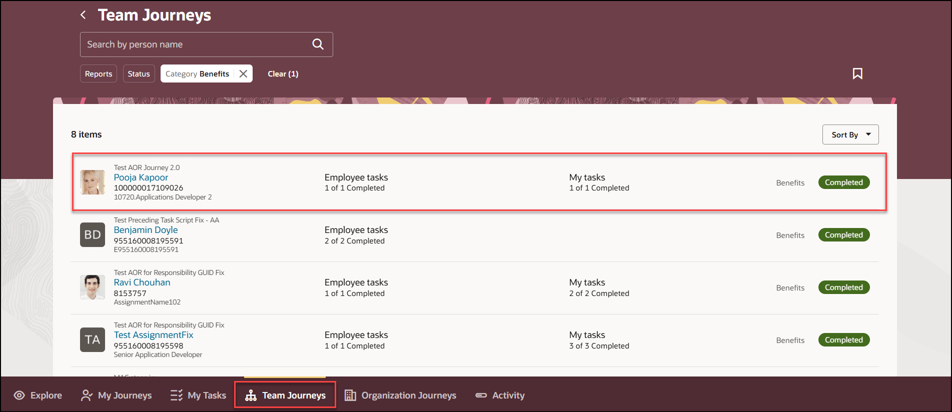 List View by Journey Category