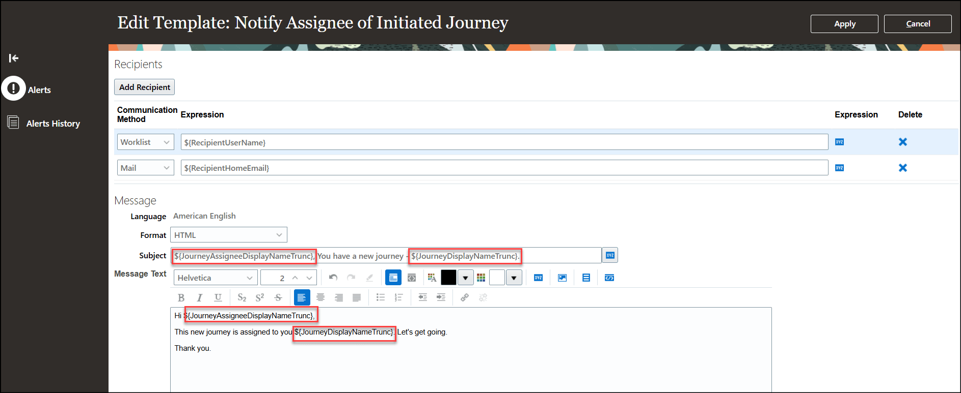 Edited Alert Notification for Journey Assignee