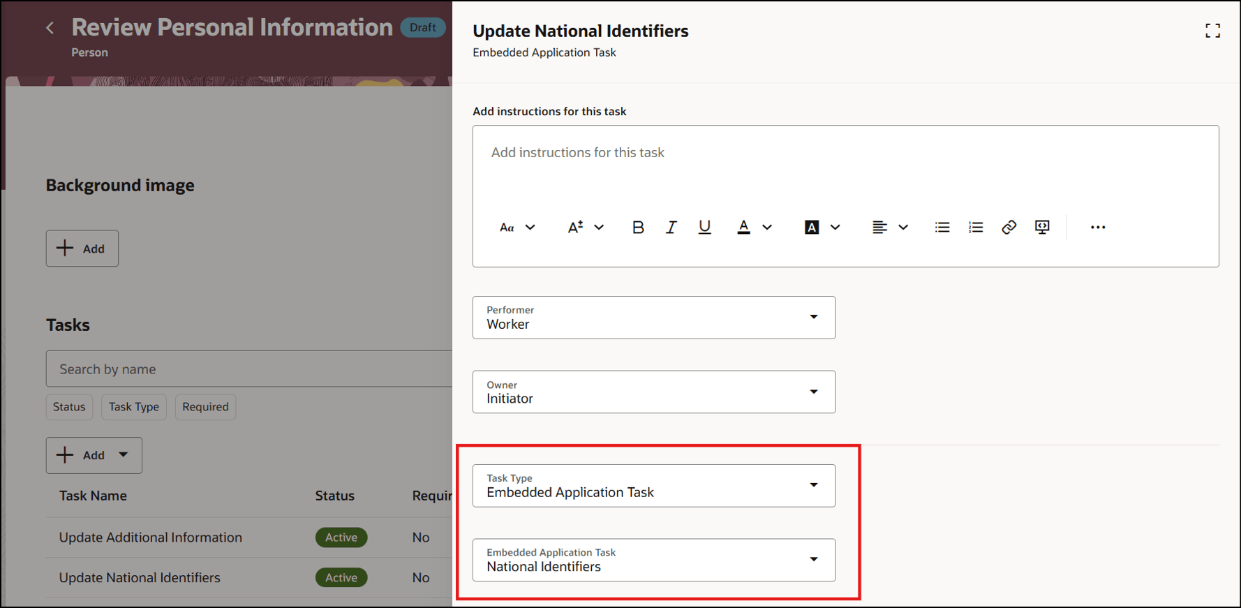National Identifiers Embedded Application Task