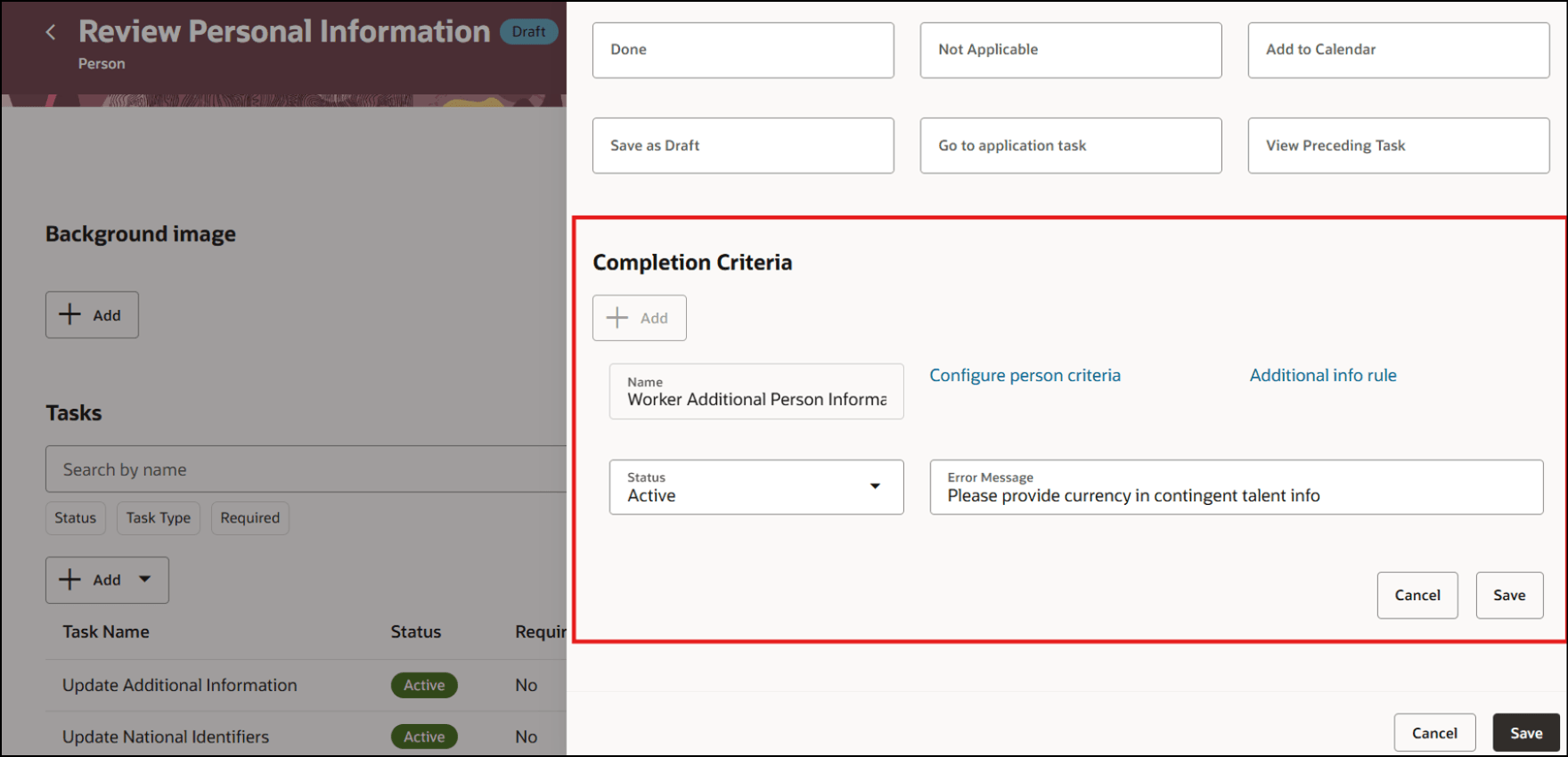 Define Rule for a specific EFF in Additional Person Info