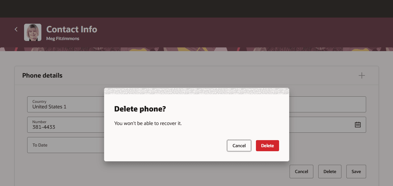 Warning message displayed while deleting a Personal Details record