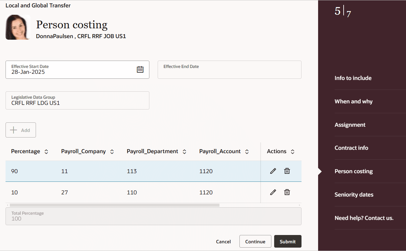 Person costing section