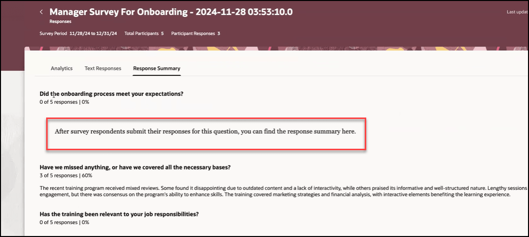 Message for Question with no Responses