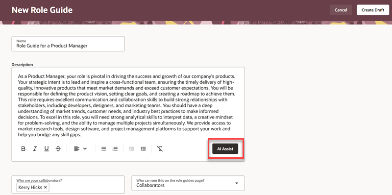 Role Guide Description for a Product Manager