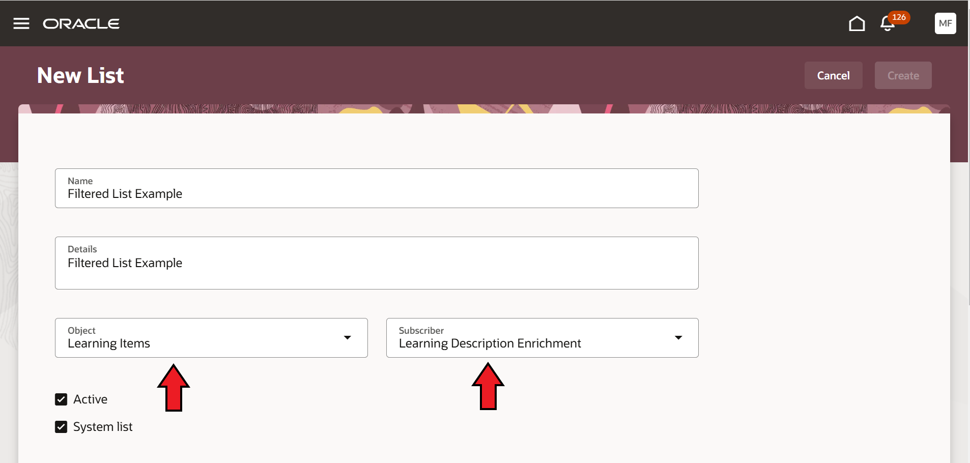 New List Page Showing the Learning Items Object and Learning Development Enrichment Subscribe