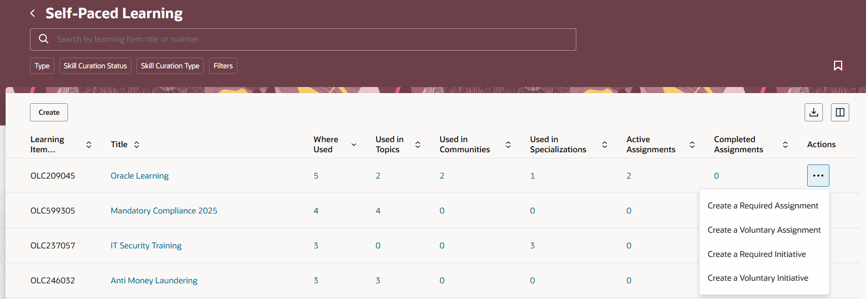 Enhanced, Action-Based Navigation on the Self-Service Learning Page
