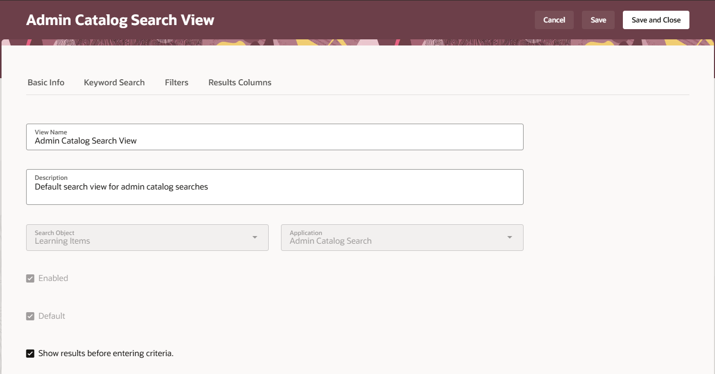 Admin Catalog Search View Page
