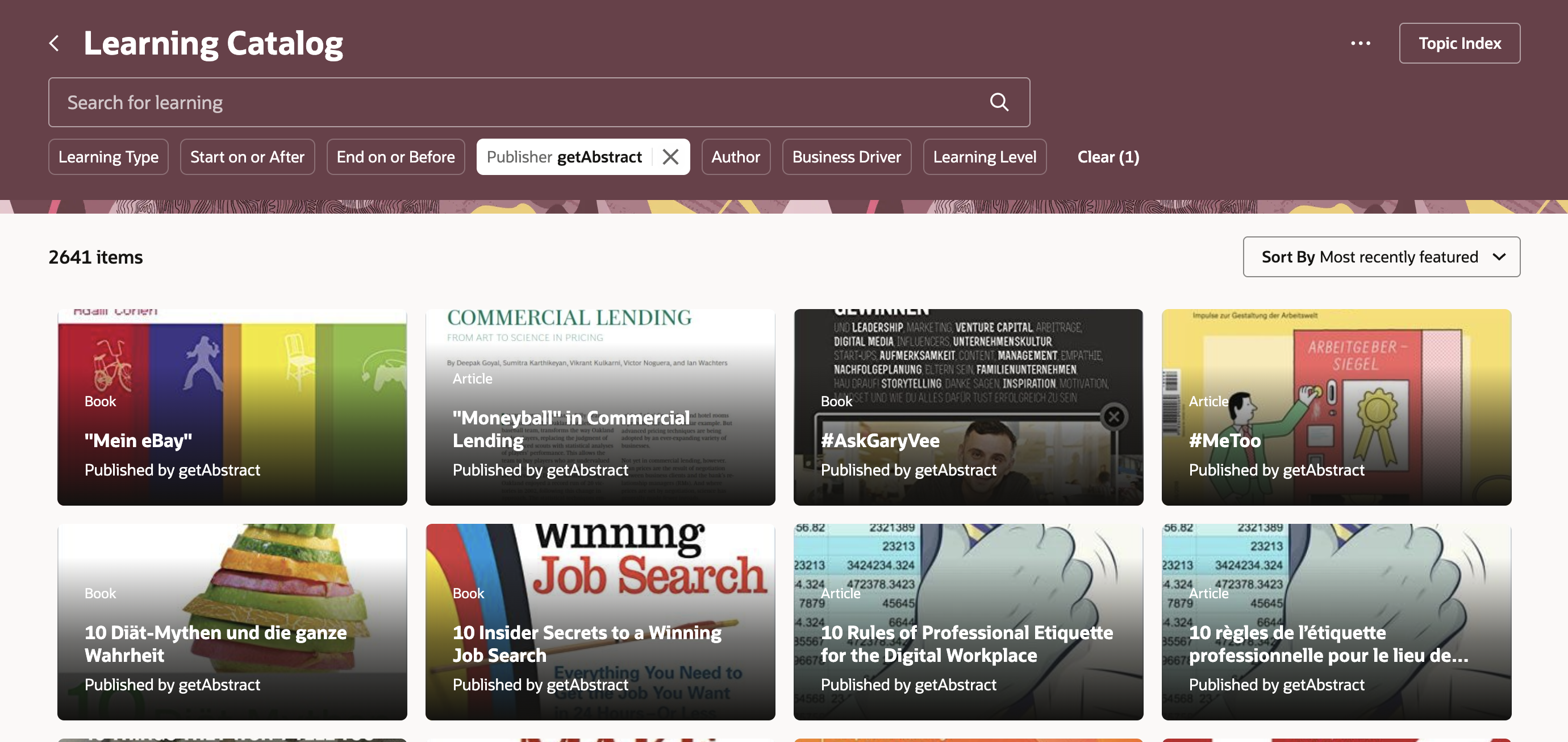 Searching the Learning Catalog by Publisher