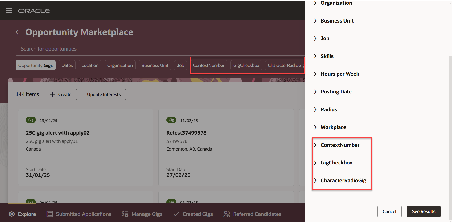 Descriptive Flexfields as Facets and Filters in Opportunity Marketplace Jobs
