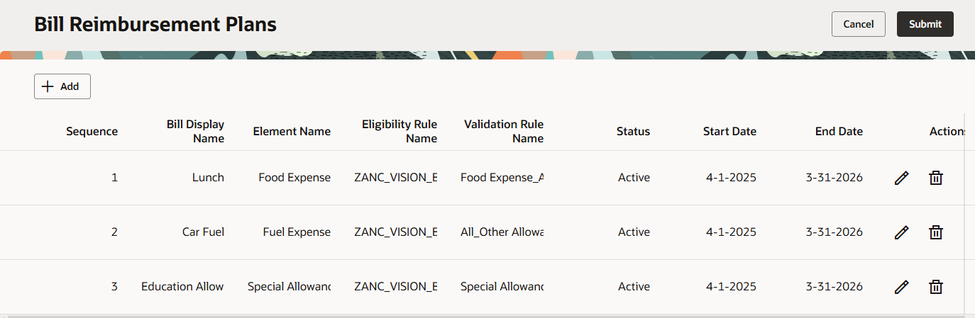 Bills Submission – Payroll Administrator View