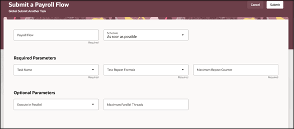 Submit Another Task Flow Parameters