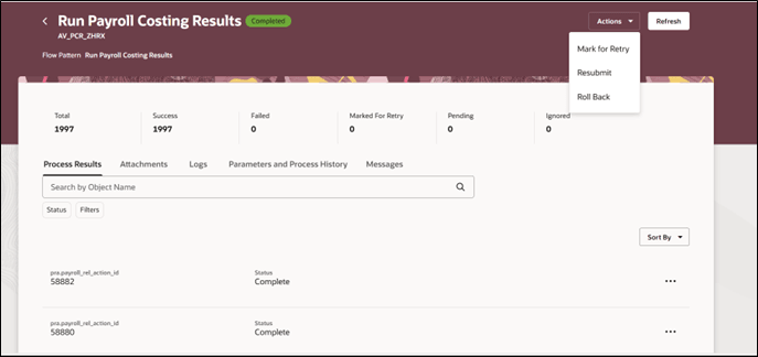 Process Results Page