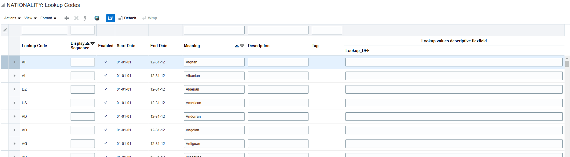Nationality Lookup Codes