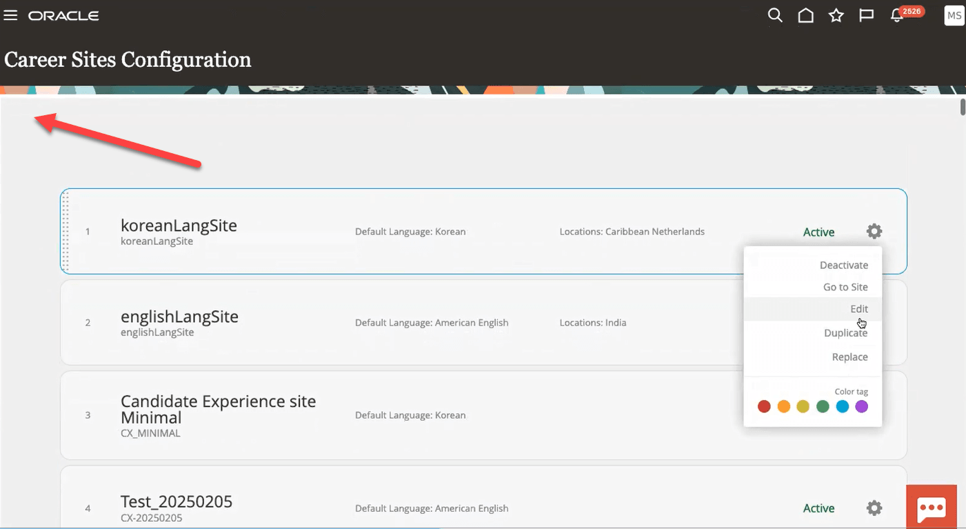 Career Sites Configuration Page