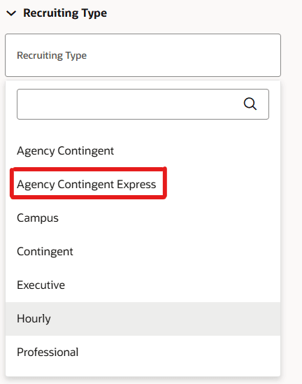 Agency Contingent Express Criteria in the Recruiting Type Selector