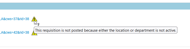 Warning that appears for a job that is not posted