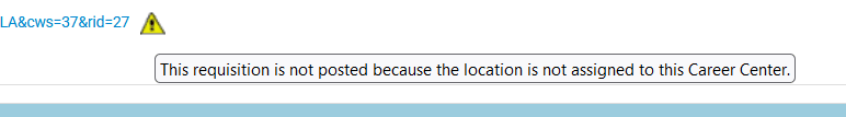 Warning that appears when the Career Center doesn't include the location