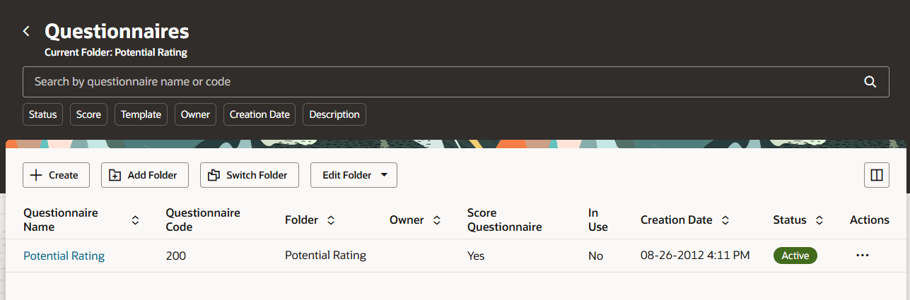 Questionnaires Page