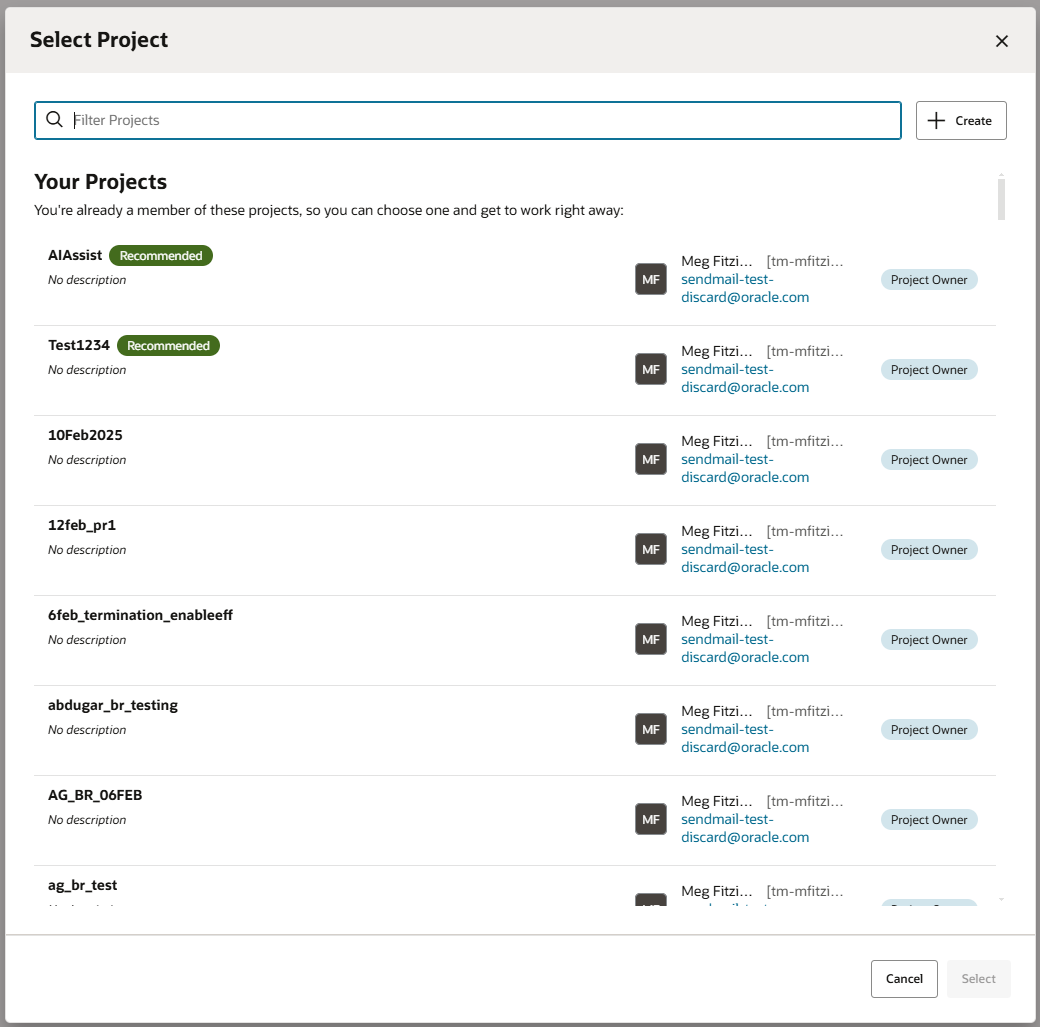 Select Project Page