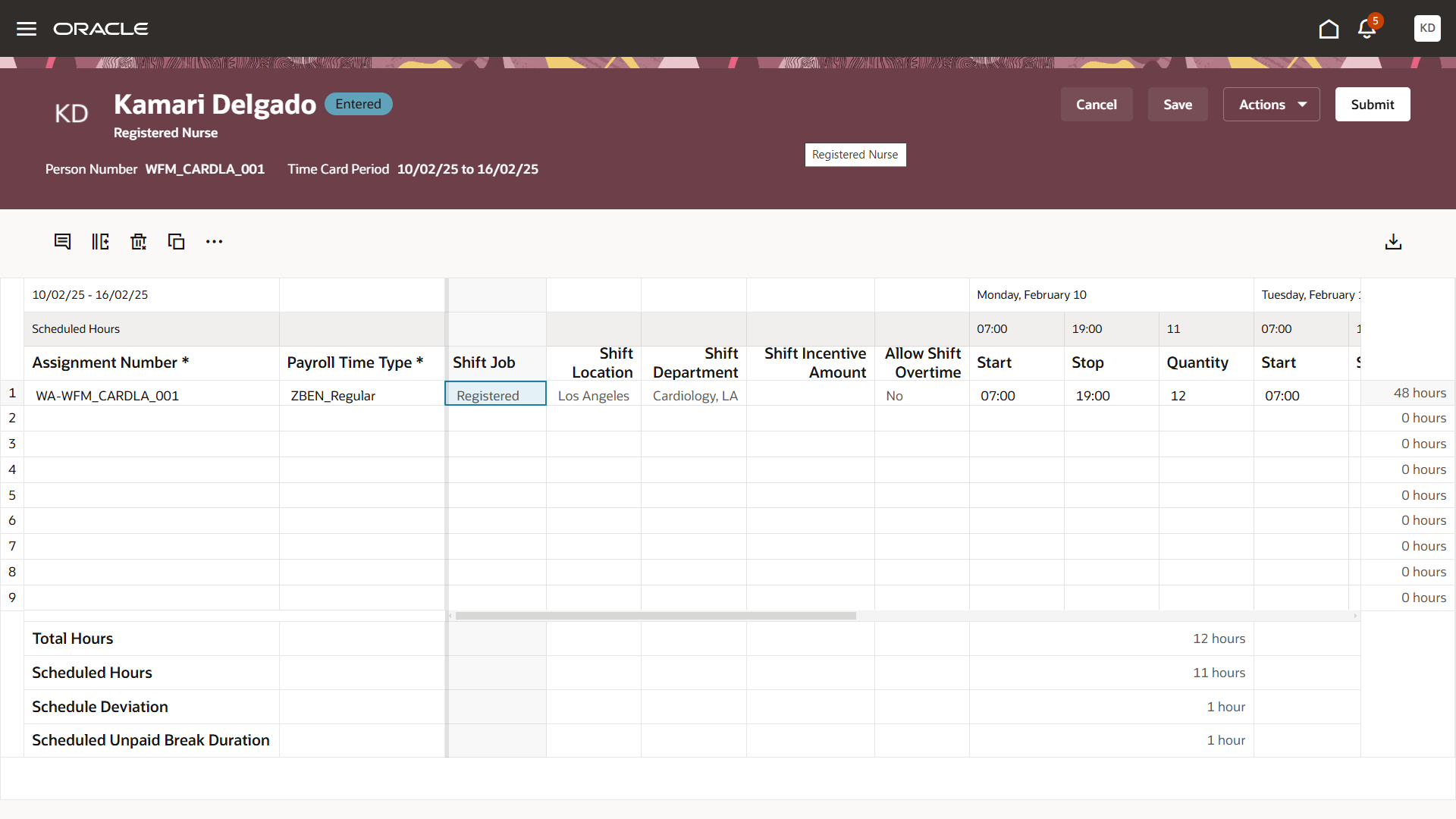 Shift Information Columns with Read-Only Values on the Redwood Time Card