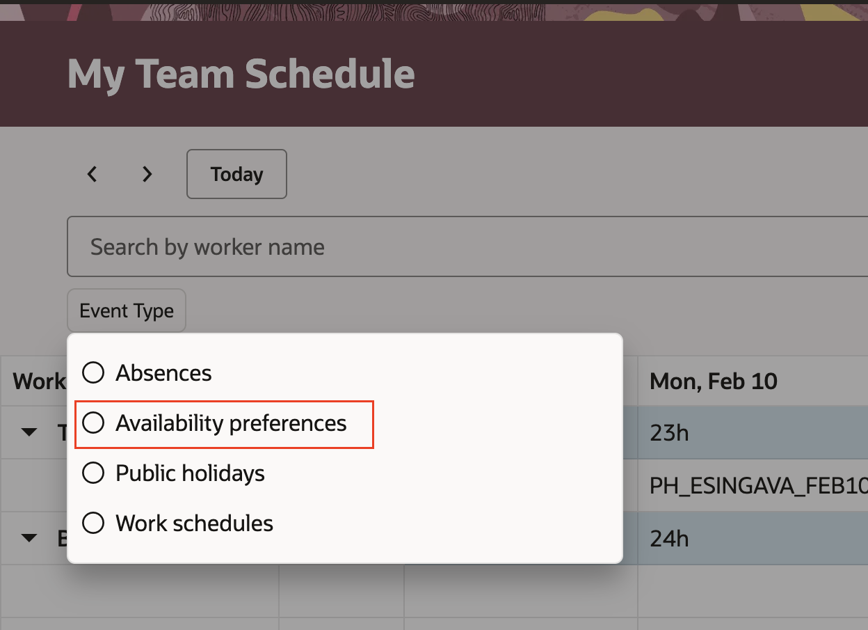 Weekly Redwood Team Schedule Filtered to Show Only Availability Preferences