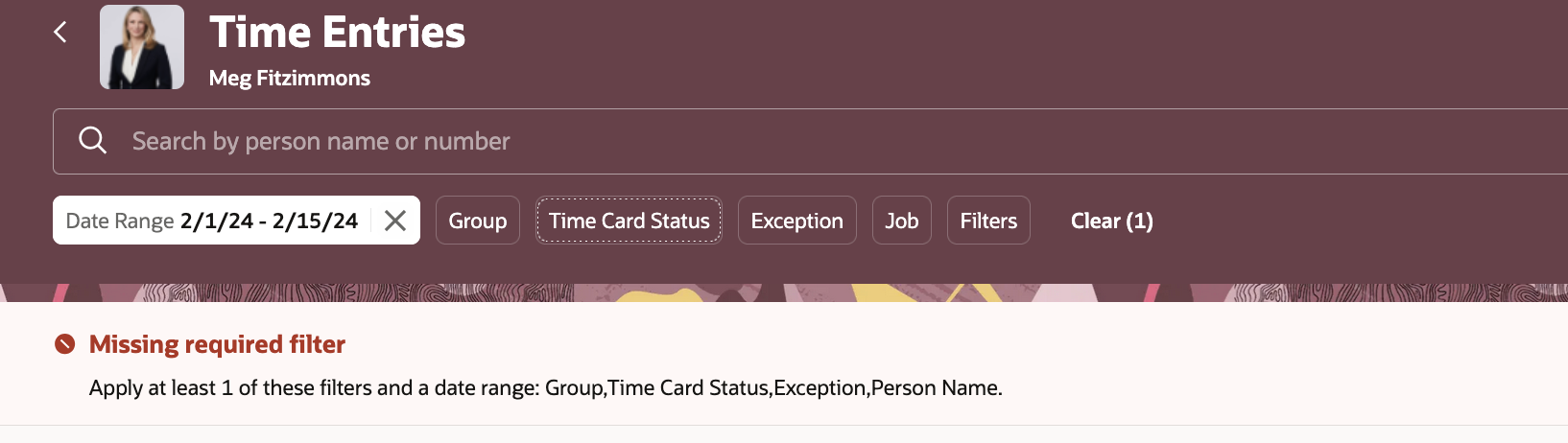 Missing Required Filter Message
