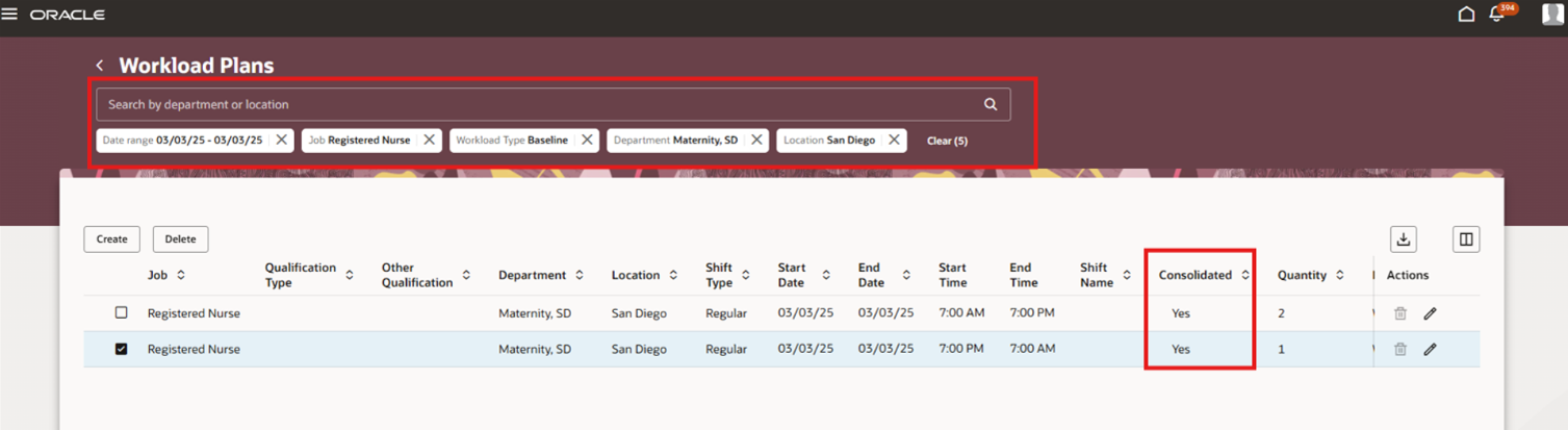 Workload Plan Page Filters and Consolidated Attribute