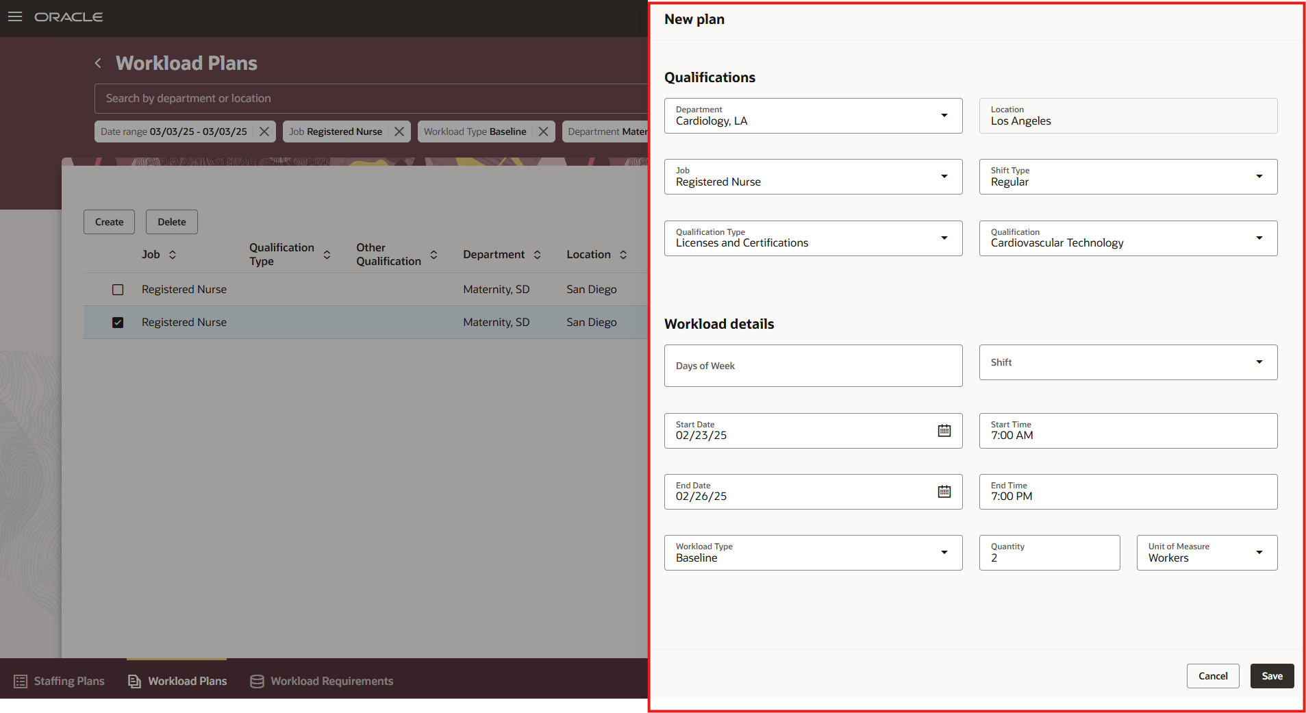 New Plan Drawer Opened from the Workloads Plan Page