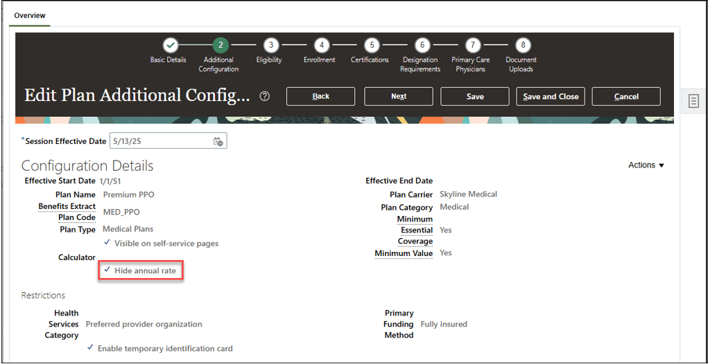 Plan Additional Configuration: Hide Annual Rate Setup
