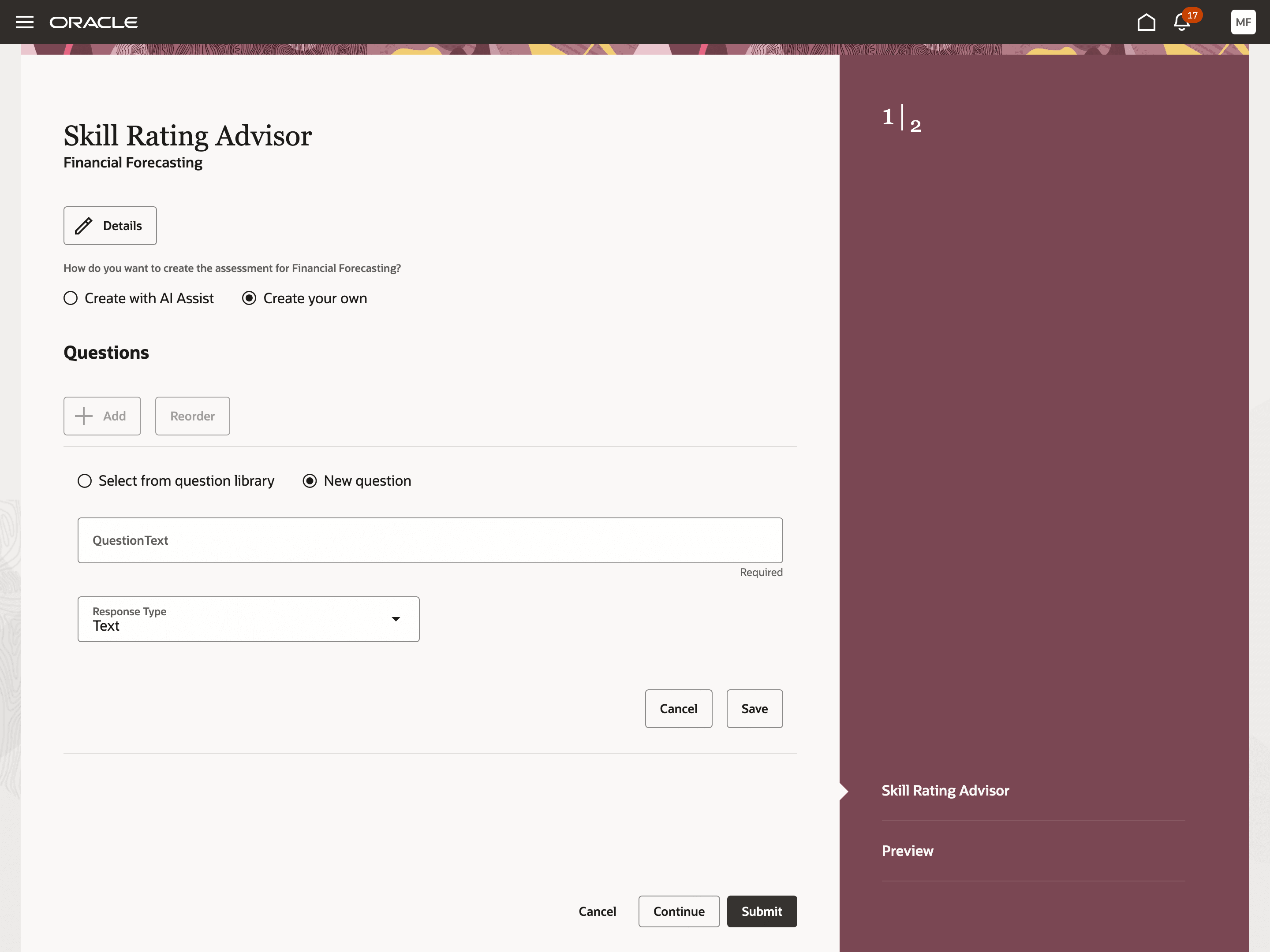 Creating response options for a single-choice question