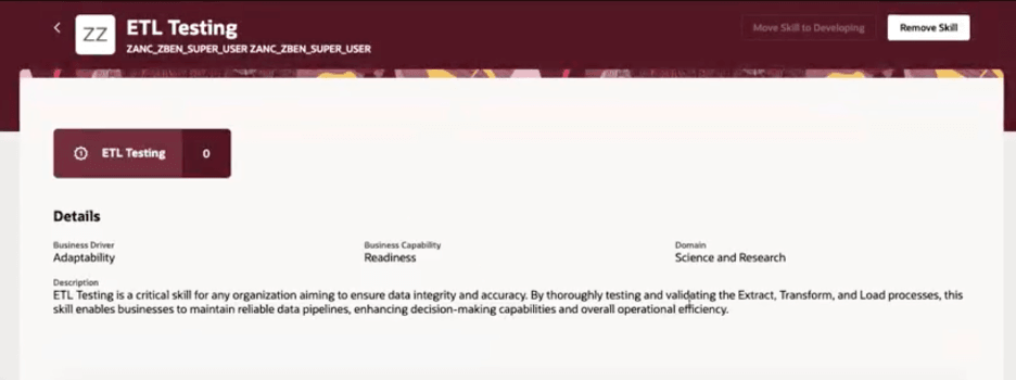 Skill descriptors on the skill details page