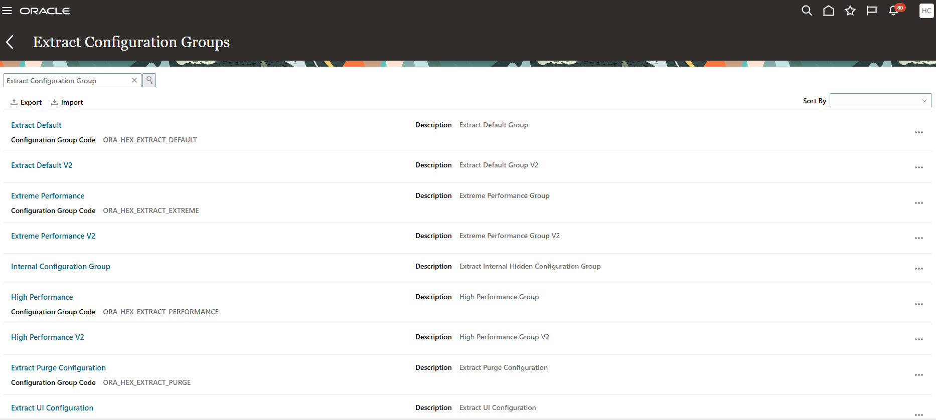 Extracts Configuration Groups