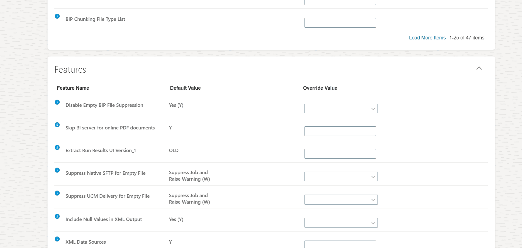 Edit Configuration Page - Parameters and Features