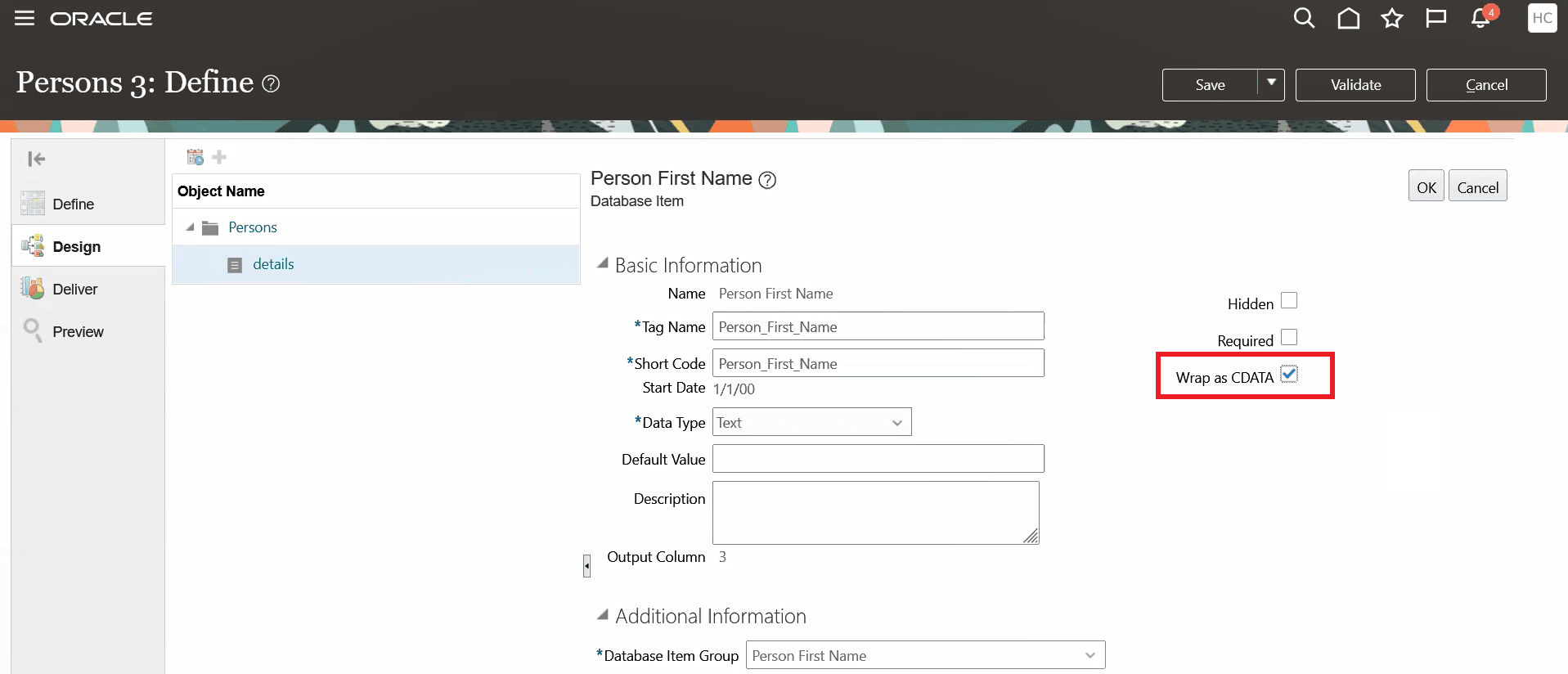 Wrap as CDATA setting