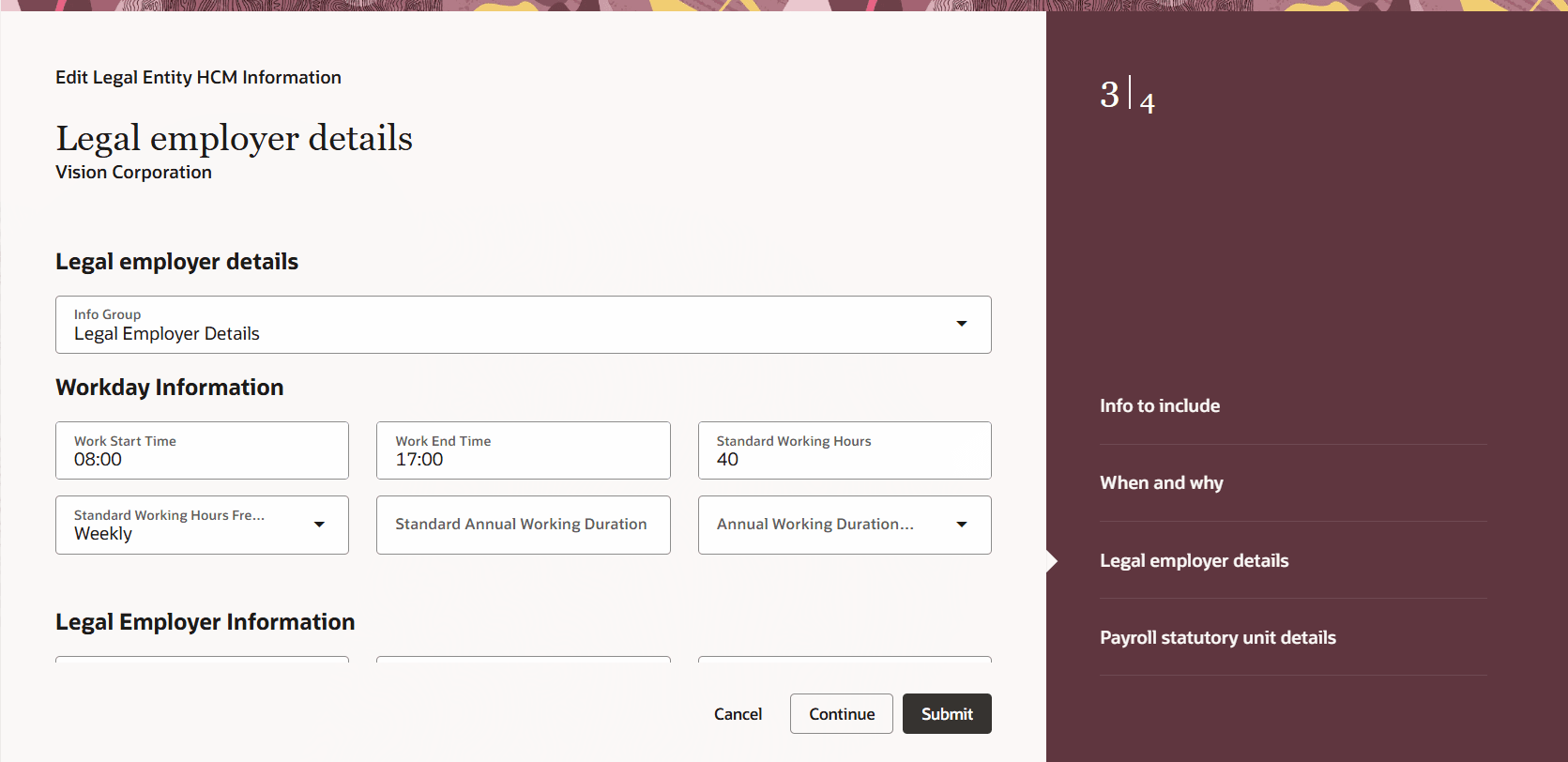Update info in the Legal employer details step