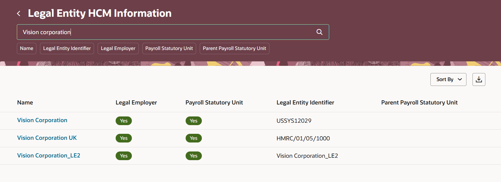 Search for a legal entity by name