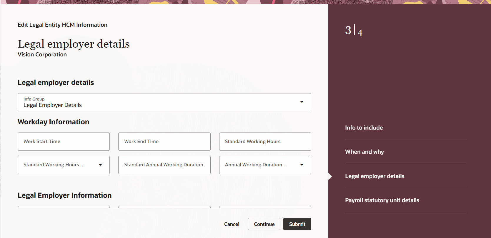Legal employer details step of the guided process