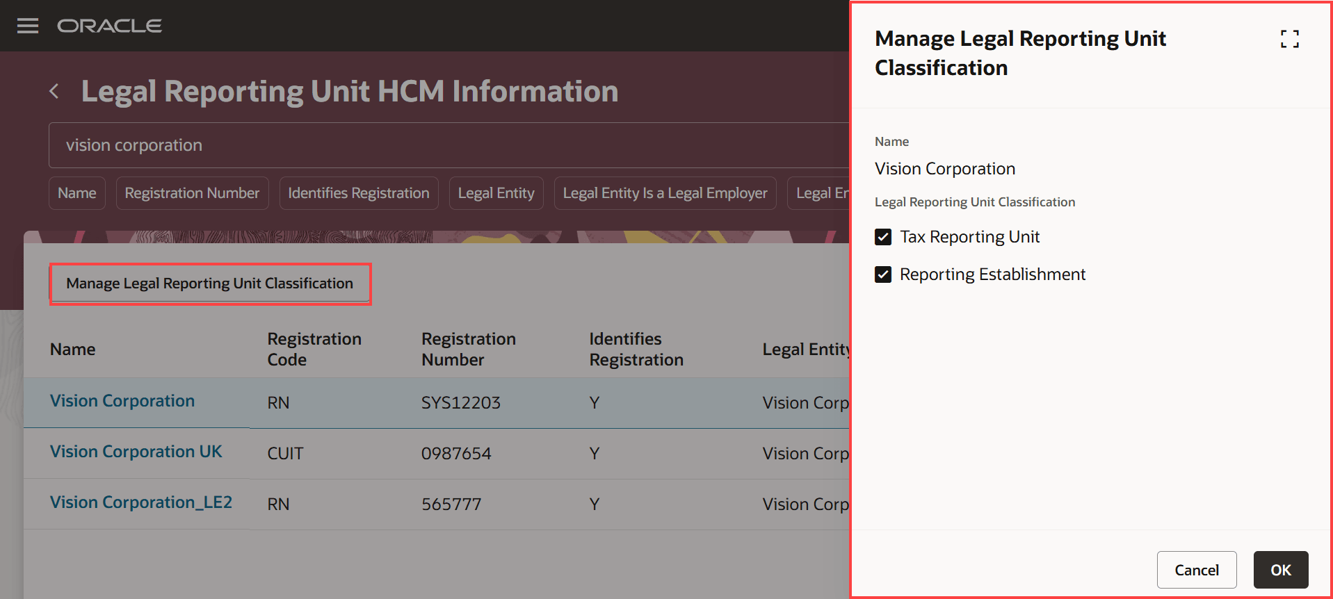 Modify the Classification Type for a Legal Reporting Unit