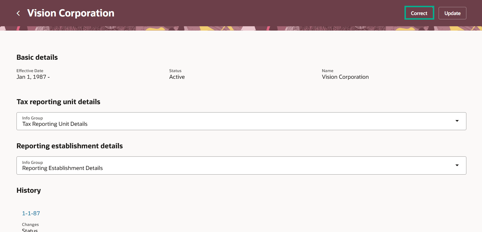 Correct a legal reporting unit