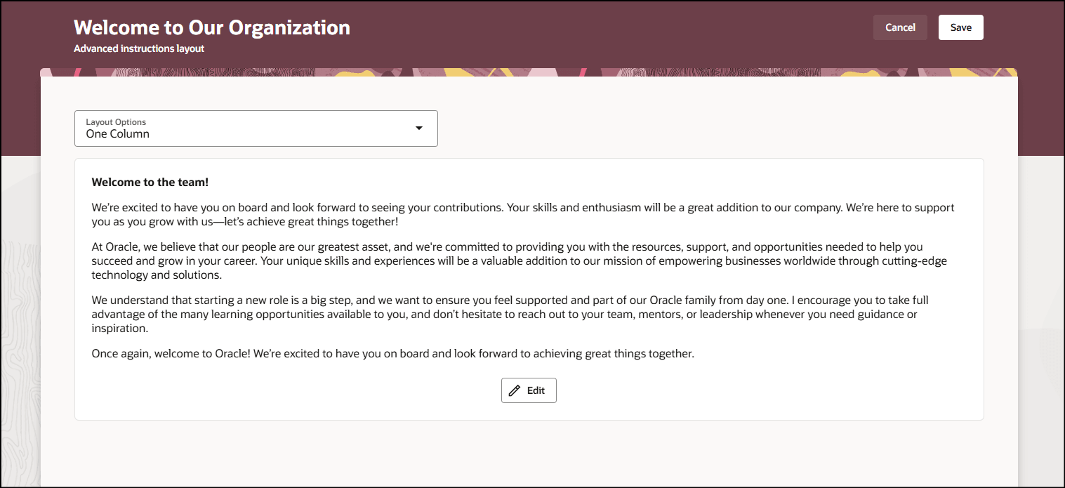 Content Added in One Column Layout Option