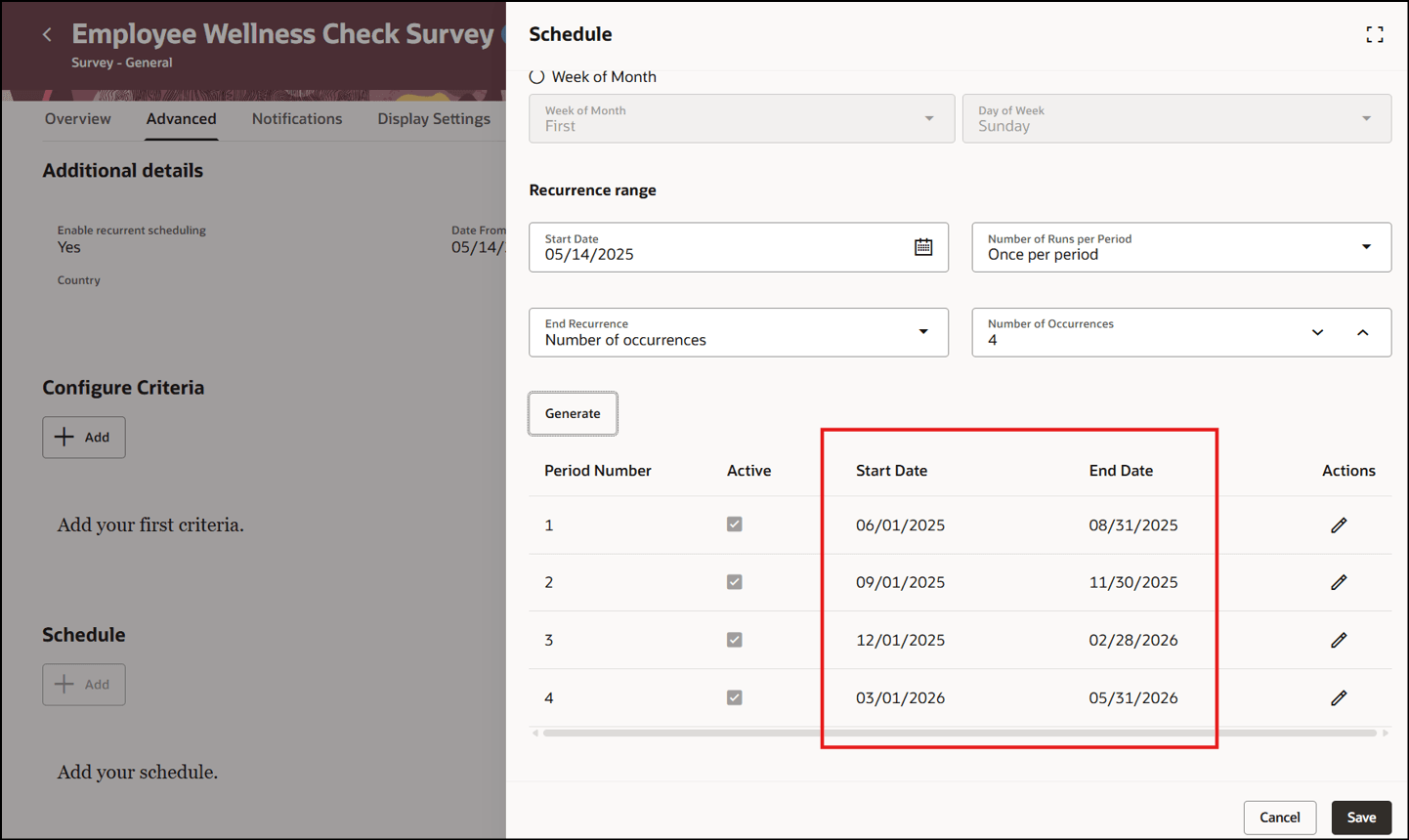 Generate the quarterly schedule