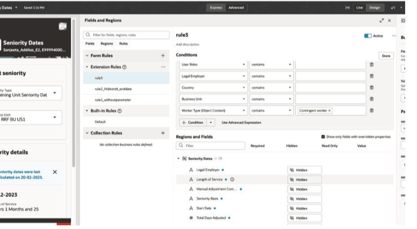 Redwood Seniority Dates page Business Rules Support