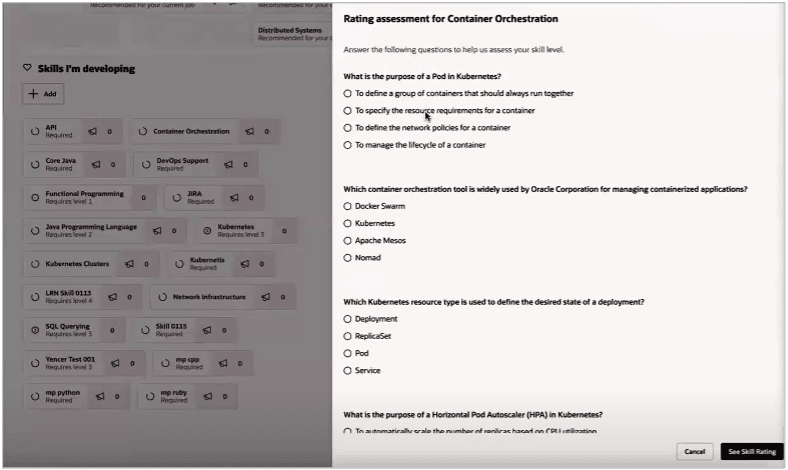 Skill rating questionnaire