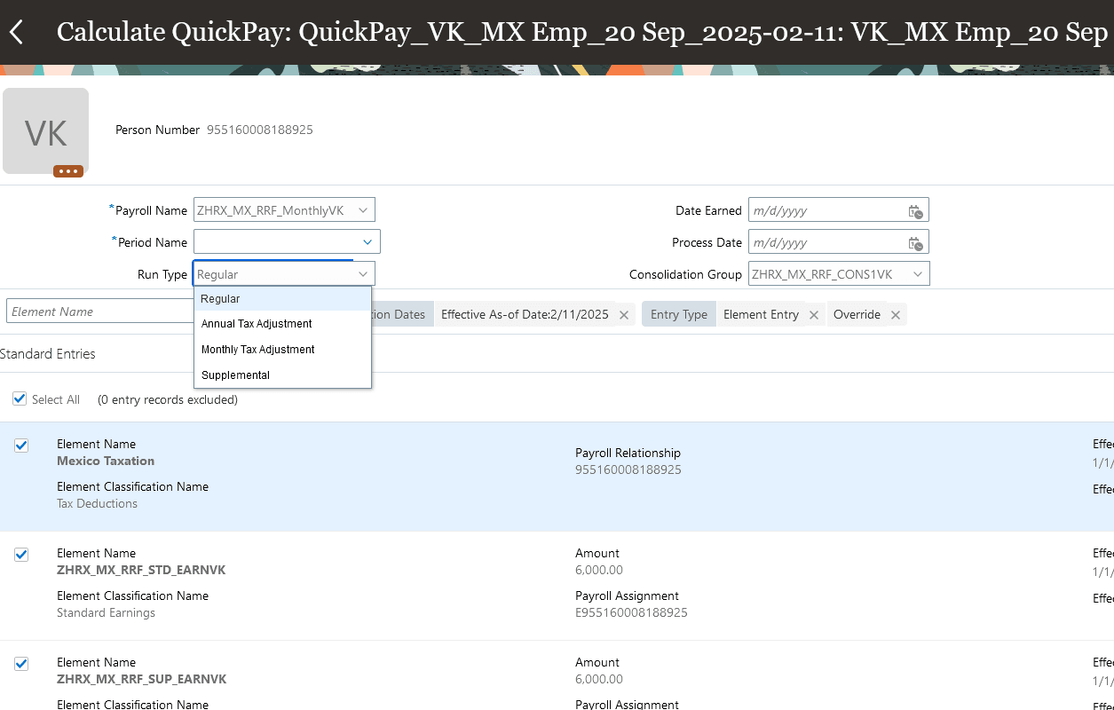 Run Types for Monthly and Annual Tax Adjustment