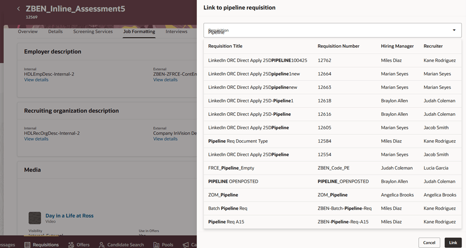 Link to Pipeline Requisition Panel