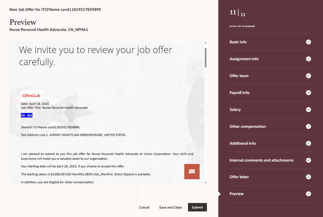 Previewing a Job Offer