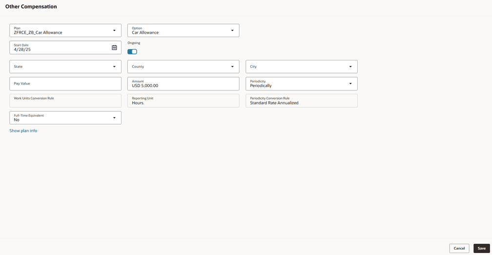 Other Compensation Section in the New Job Offer Flow
