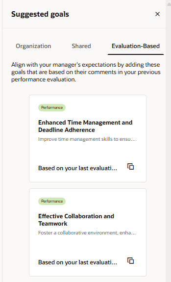 Evaluation-Based tab of the Suggested goals panel