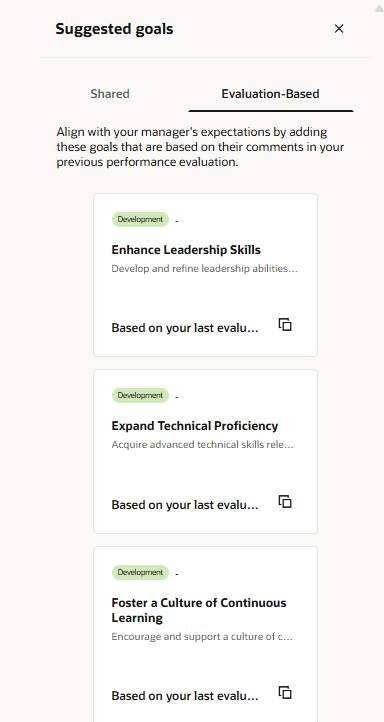 Evaluation-Based tab of the Suggested goals panel